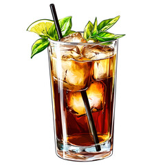 Cocktail with lime and mint clipart isolated