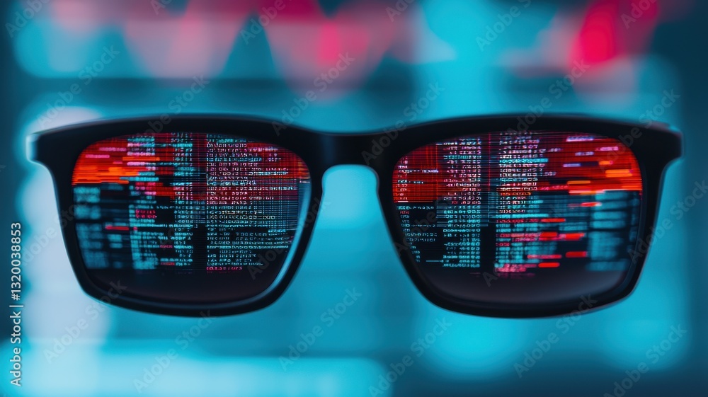 Poster analyzing data streams through smart glasses in a digital environment futuristic technology perspect