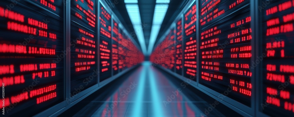 Poster data processing event in high-tech server room digital display futuristic environment perspective on