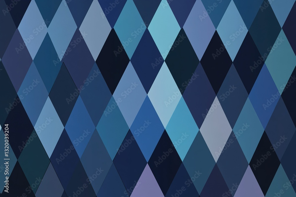 Poster an arrangement of many diamonds of different hues of blues in a repeating pattern