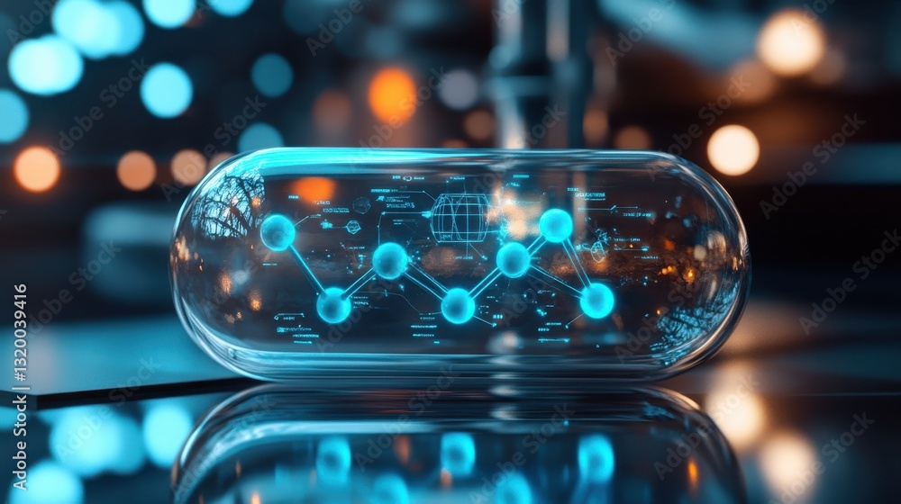 Aufkleber futuristic transparent capsule with digital network visuals, abstract technology and innovation conc