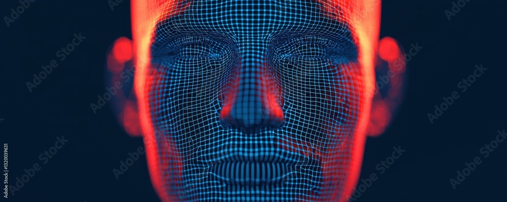 Poster digital human representation virtual environment 3d model technology futuristic concept close-up vie