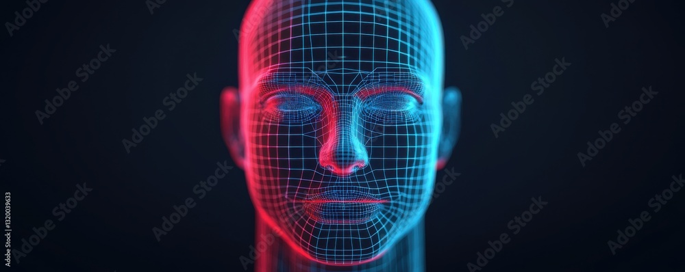 Poster digital human representation virtual reality 3d visualization dark environment close-up perspective 
