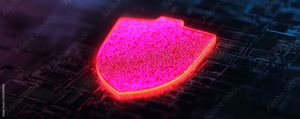 Poster cybersecurity shield action protecting data integrity in digital environments with modern technology