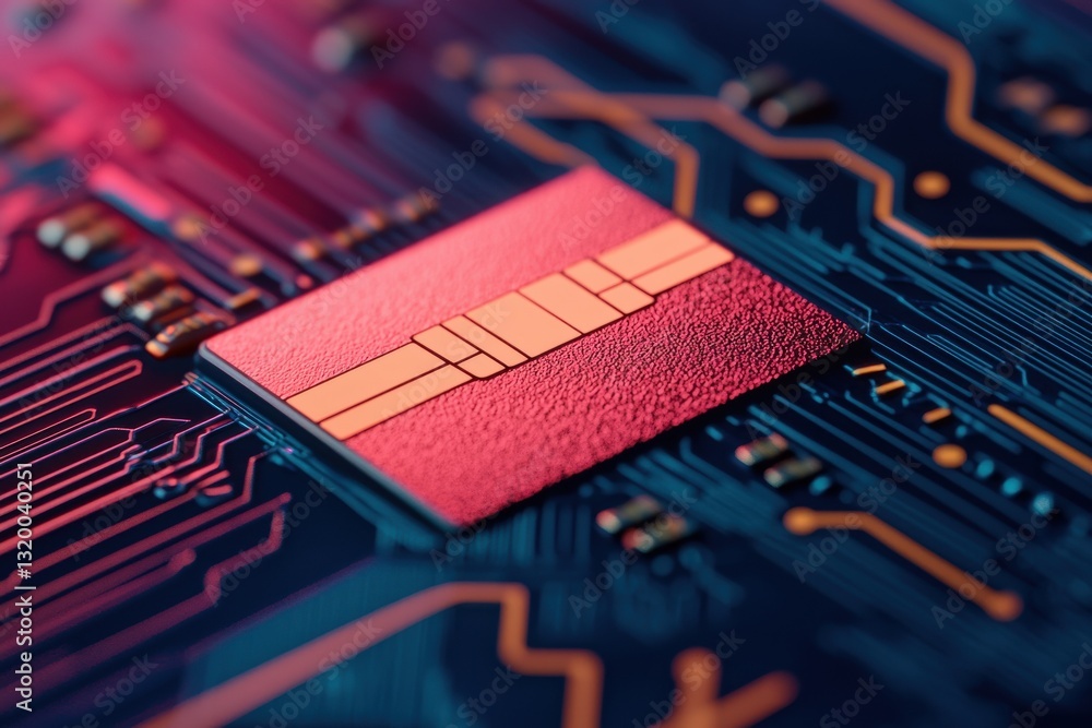 Poster innovative microchip design technology lab close-up image modern environment macro viewpoint enginee