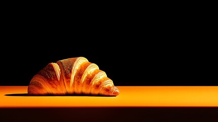Golden Croissant on Orange Surface