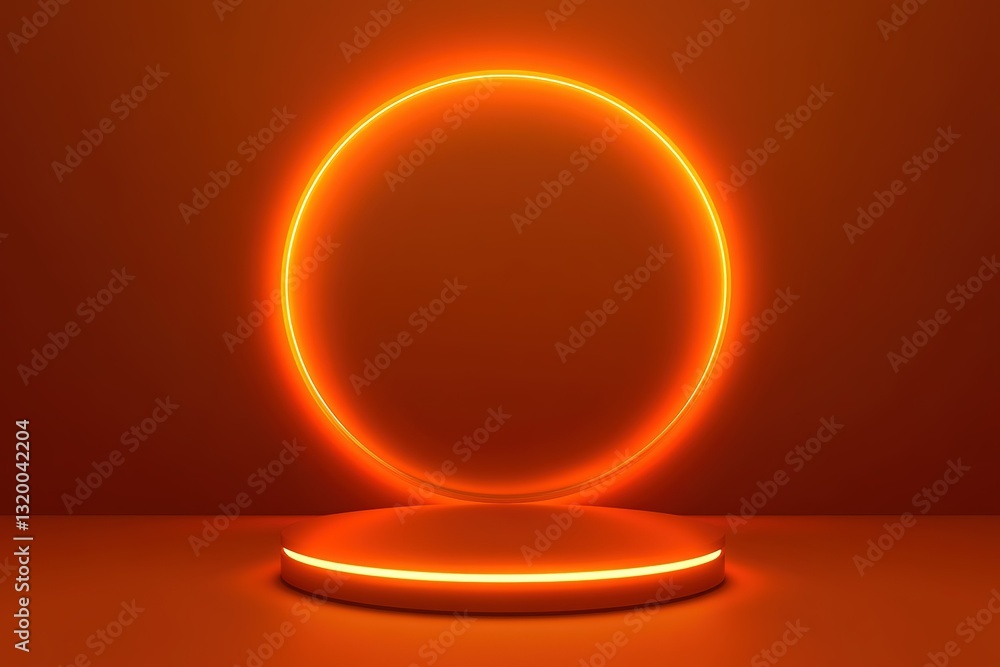 Aufkleber minimalist product display with neon circle accent on amber background presentation