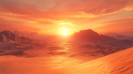 Fototapeta premium Stunning sunset over towering sand dunes in a vast desert landscape showcasing natural beauty and tranquility