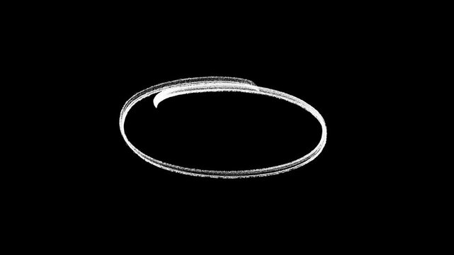 White Circle round animated marker hand drawn highlighter elements. Hand-drawn ovals animation, White marker animation with alpha channel. video round