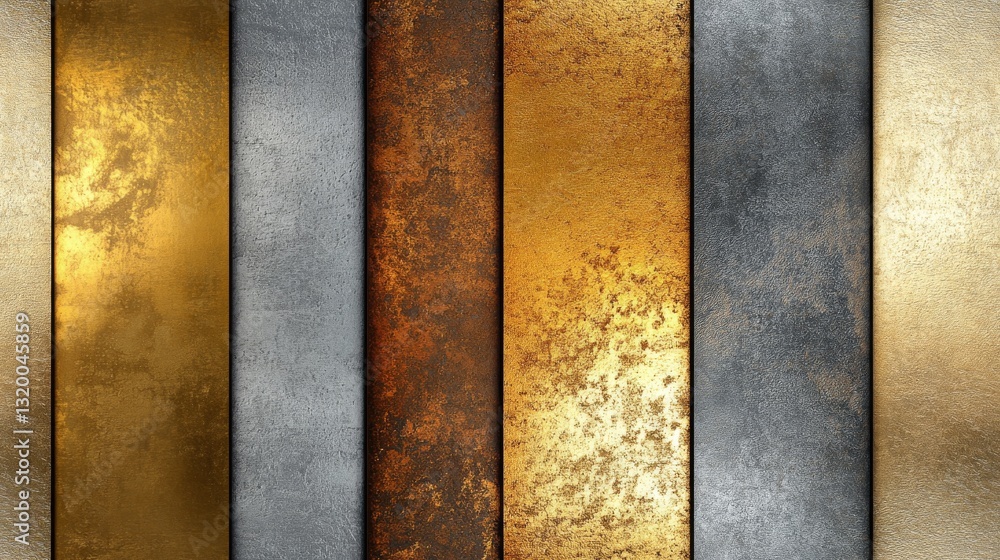 Poster different colored textured metallic rectangular shapes arranged in a pattern