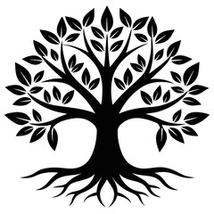 Obraz premium Vector Black Tree of Life Icon - White Background, Line Art, Clipart, Illustration, Vector black tree of life icon on white background, perfect for digital designs and illustrations