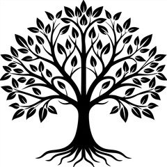 Obraz premium Vector Black Tree of Life Icon - White Background, Line Art, Clipart, Illustration, Vector black tree of life icon on white background, perfect for digital designs and illustrations