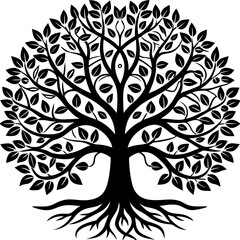 Obraz premium Vector Black Tree of Life Icon - White Background, Line Art, Clipart, Illustration, Vector black tree of life icon on white background, perfect for digital designs and illustrations