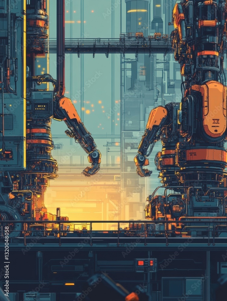 Poster Production process in an automated factory with robotic technology and AI for efficient manufacturing