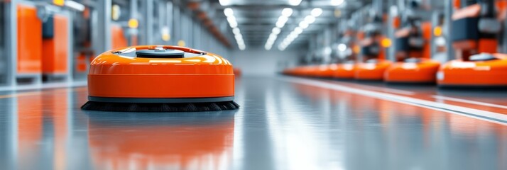 Industrial-grade self-cleaning surfaces repelling dirt and grime, innovation in factory hygiene, sleek and modern