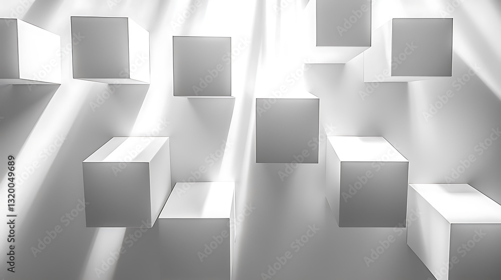 Poster white cubes abstract minimalist background