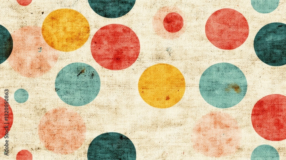 Poster colorful polka dots pattern artfully arranged across textured background