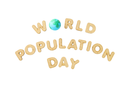 PNG, Population day, planet with text, isolated on white background. - Powered by Adobe