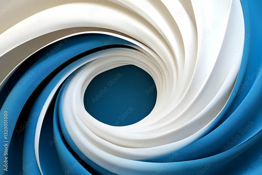 Poster abstract 3d swirling vortex background with blue and white curves creating a dynamic, mesmerizing vi