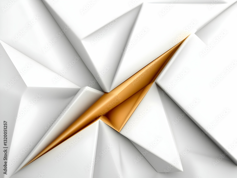 Poster abstract 3d gold and white geometric shapes background illustration: intersecting triangles create a