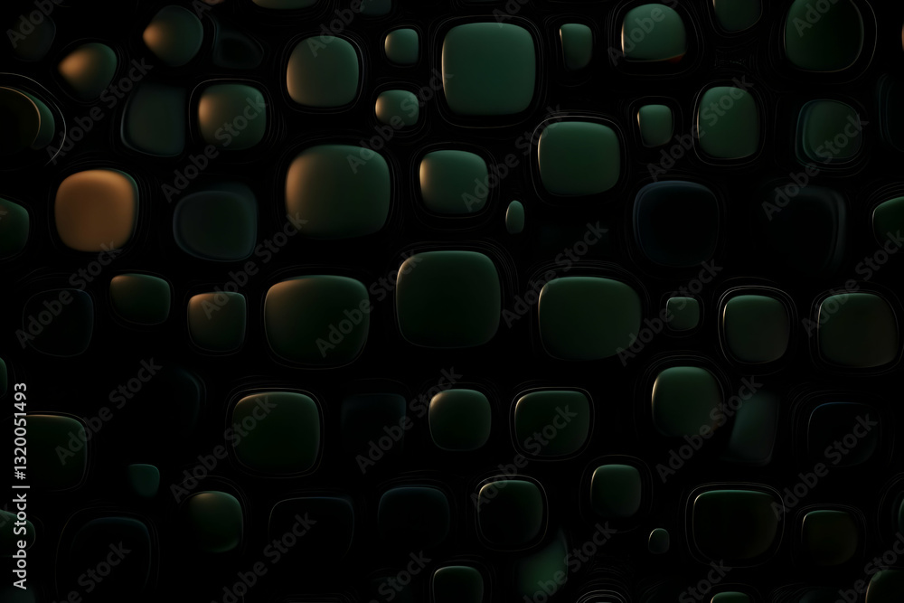 Poster abstract 3d render of dark green rounded squares forming a seamless background texture pattern