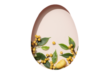 PNG, Easter, cut out egg shape with berries, on pink background, isolated on white background