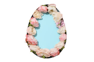 PNG, Easter, blue egg, cut out of paper, with flowers, isolated on white background