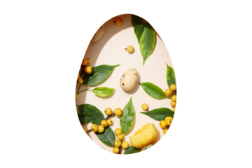 PNG, Easter, cut out egg shape with berries, with quail egg, on pink background, isolated on white background