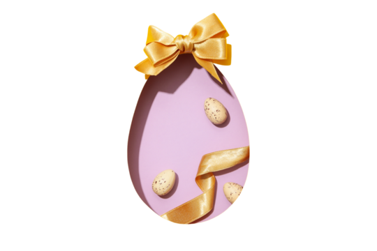 PNG, Easter, purple egg cut out of paper, with bow and eggs, isolated on white background - Powered by Adobe