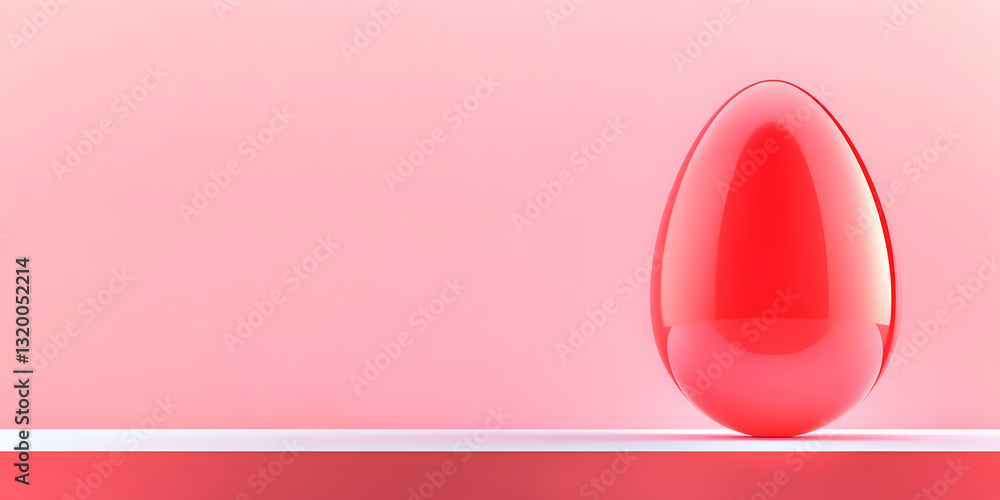 Poster a shiny red egg rests on a pink and white minimalist shelf, a 3d rendered abstract background image