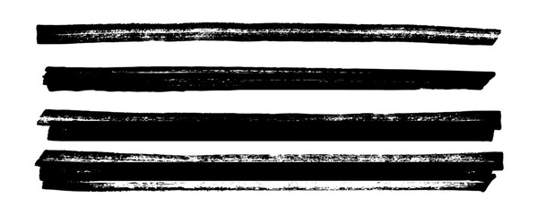 Brush stroke, bold black marker line on transparent background. Underline background texture. Vector dry brush or ink pen lines.