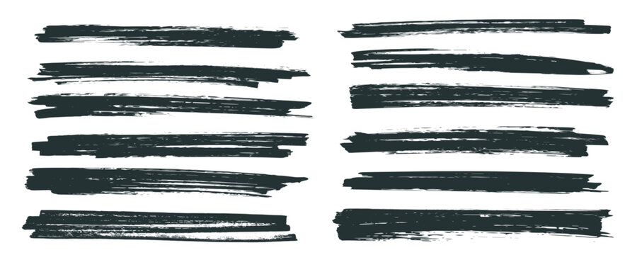 Brush stroke, bold black marker line on transparent background. Underline background texture. Vector dry brush or ink pen lines.