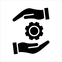 Hand with cogwheel  Icon. Symbol isolated white background. vector illustration. color editable.