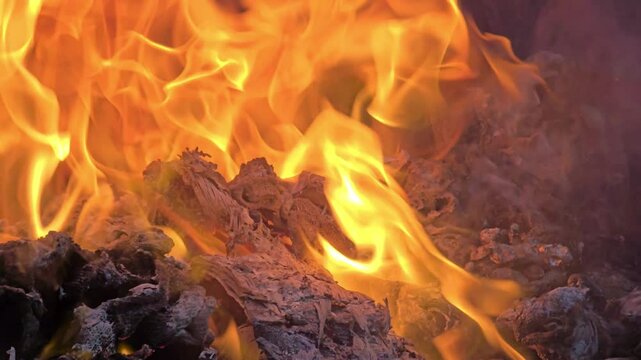 close up of a blazing fire