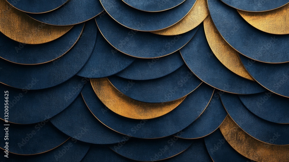 Poster overlapping navy and gold semicircles create a decorative artistic pattern