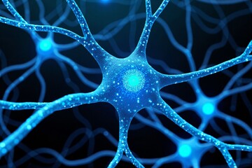 Mesmerizing blue neural network illustration representing brain connectivity and artificial intelligence. Perfect for science, technology, or medical education content