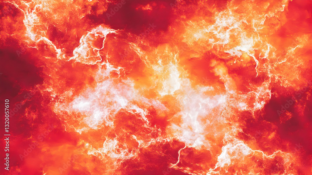 Poster abstract fiery nebula swirls in vibrant red and orange, creating a dynamic cosmic background.