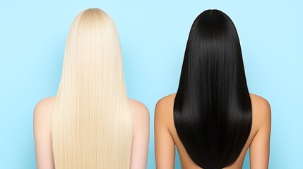 Naklejka premium Long Straight Blonde and Black Hair Back View