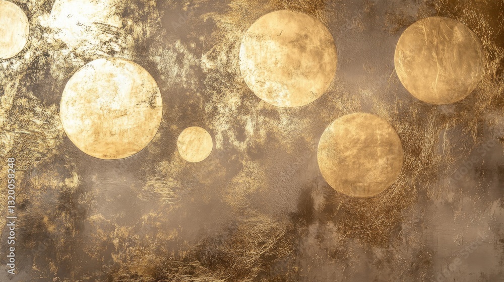 Poster golden circular shapes on abstract textured background surface