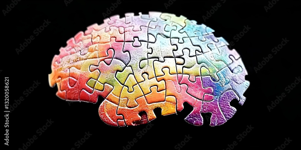 Poster abstract colorful jigsaw puzzle brain image, a multicolored representation of the human mind's compl