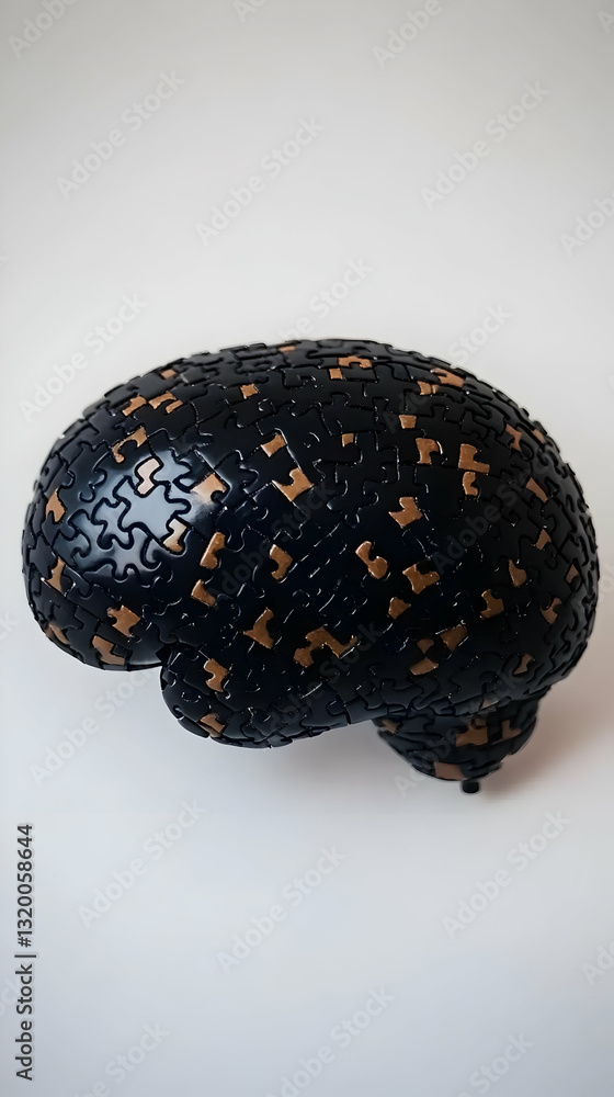 Poster 3d render of a brain shaped puzzle with missing pieces, illustrating abstract concept of mental heal