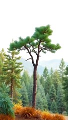 Fototapeta premium Pine Tree Forest Foreground Watercolor White Background Cutout