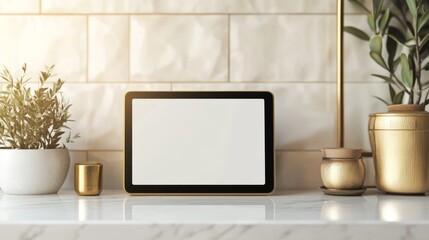 Generic Mockup Gold Perspective Counter Logo Ceramic