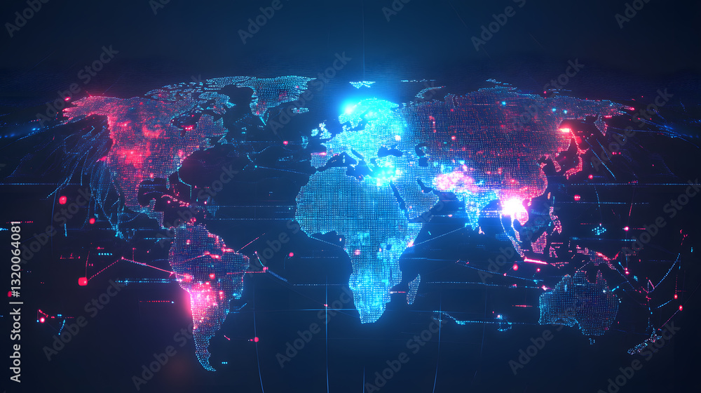 Poster ai-driven global business negotiations using robotics technology worldwide digital map high-tech env