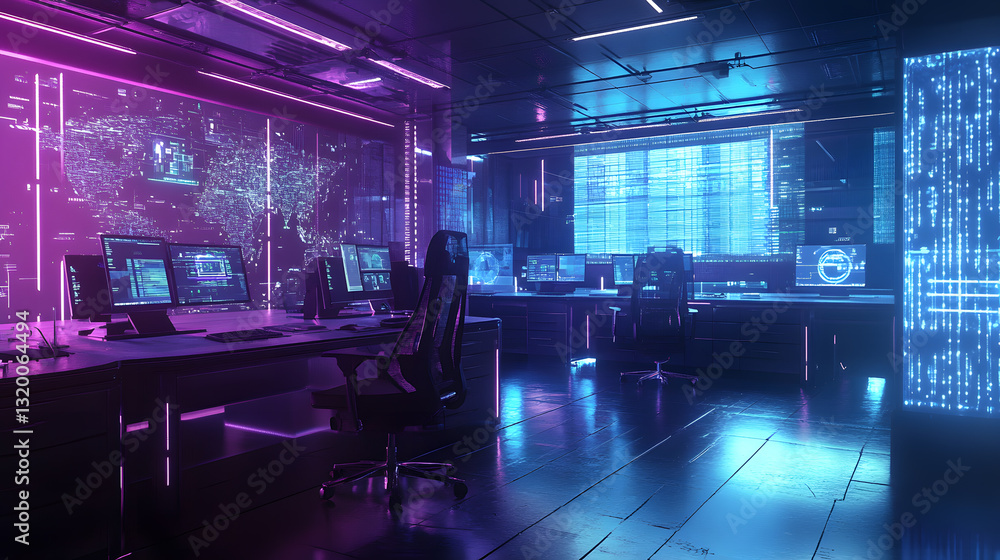 Poster ai-powered robotics lab detecting digital threats in cybersecurity high-tech environment futuristic 