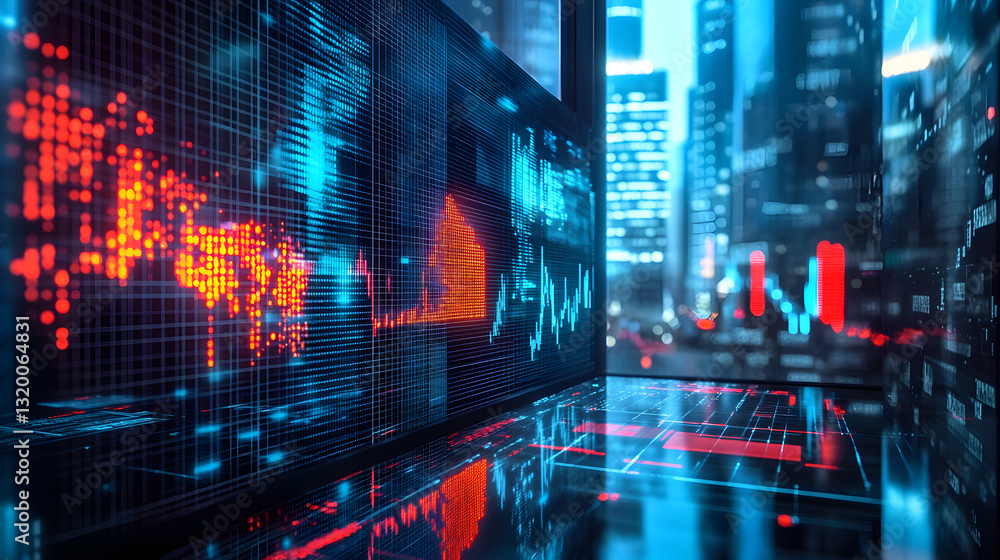 Aufkleber revolutionizing finance robotics and blockchain-powered global stock exchange urban cityscape digita