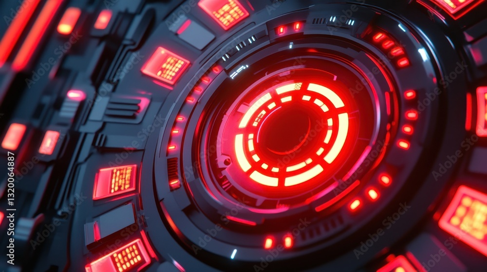 Poster futuristic abstract technology background with circular pattern and red neon glow for creative proje
