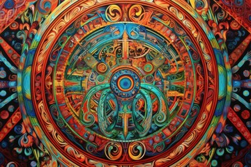 Vibrant Circular Mayan Inspired Artistic Design