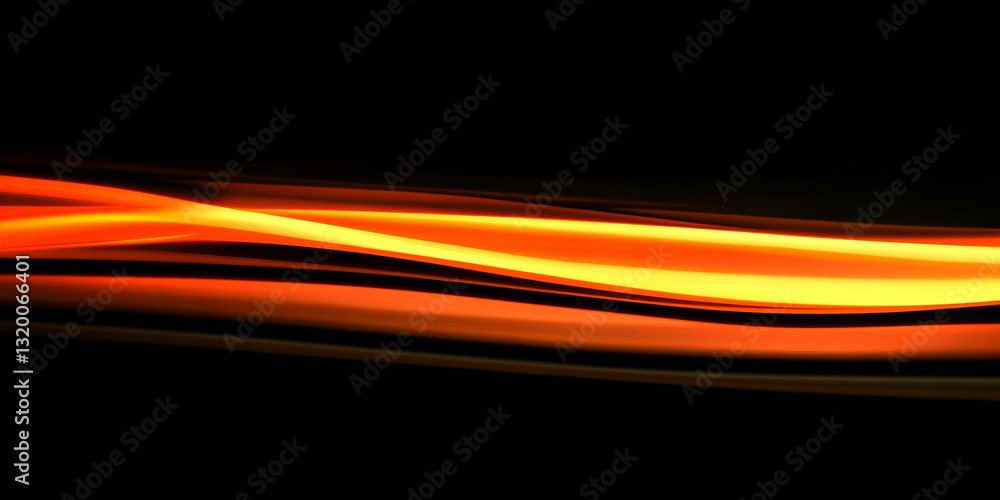 Poster abstract orange and black waves flowing dynamically across dark background, creating a vibrant and e