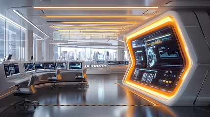 Futuristic robotics facility enhancing investment banking in urban landscape digital innovation high-tech environment